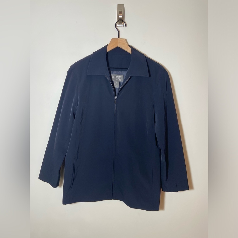 Lafayette 148 New York Navy Blue Zip Up Jacket Nylon Size 10 Classic